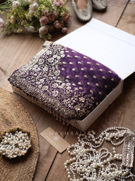 Starlight Purple Net Saree with Cut Dana Bead and Sequin Work