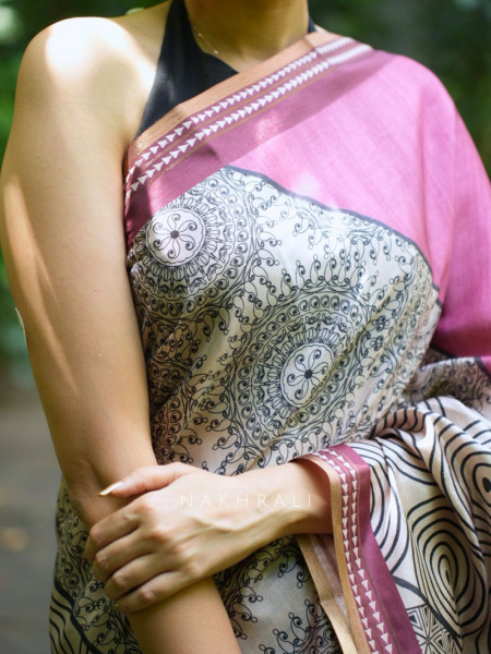 Pranay Pink Silk Saree with Abstract Motifs