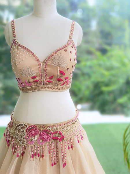 lily Golden Tissue Organza Lehenga Set With Jacket
