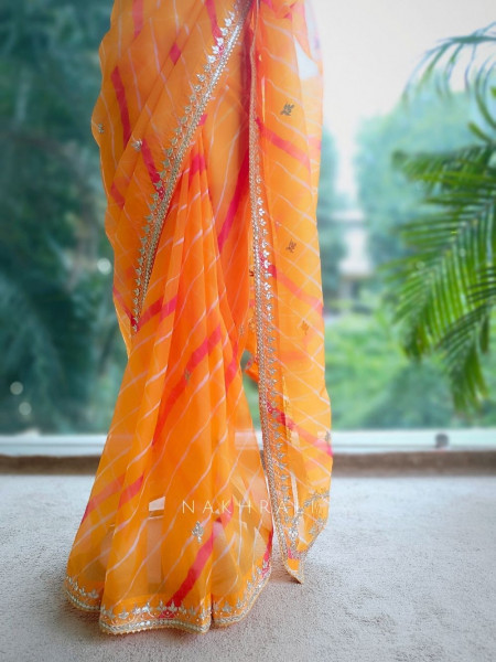 Noor Mustard Leheriya Saree with Gota Patti Work