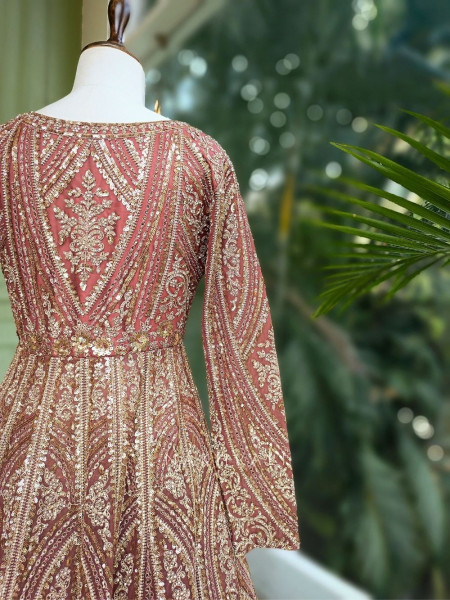 Blush Bloom Pink Achkan Pattern Lehenga with Zari Sequin Work