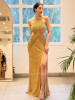 Golden Net Gown with Sequin and Cut Dana Work
