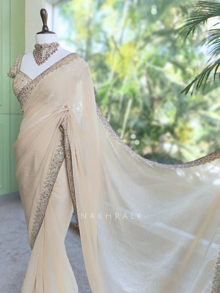 chandrika Golden Saree with Mirror Sequin and Cut Dana Border