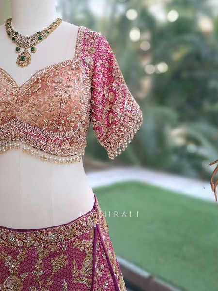 Mist Wine Gajji Silk Lehenga Set
