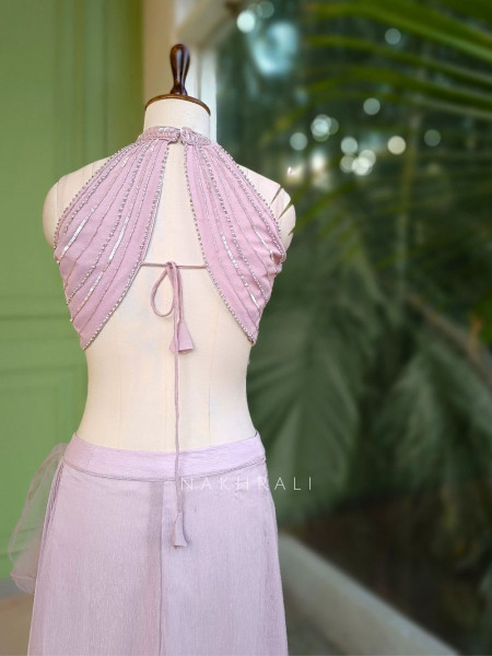 Elira Purple Drape Saree with Embellished Halter Blouse