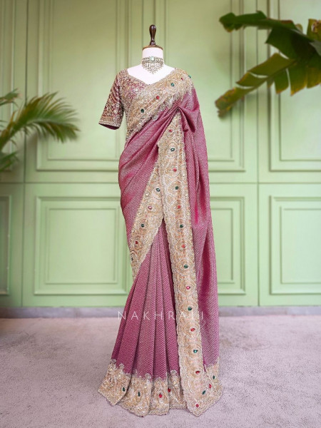 Sameera  Wine Saree Zardozi Border Work