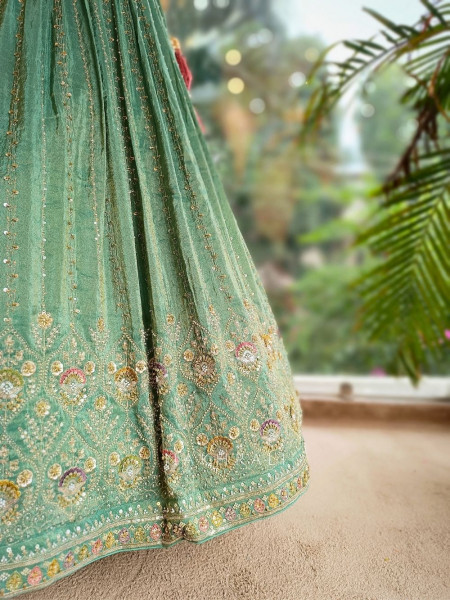 Emerald Glow Green Lehenga with Zardozi Embroidery