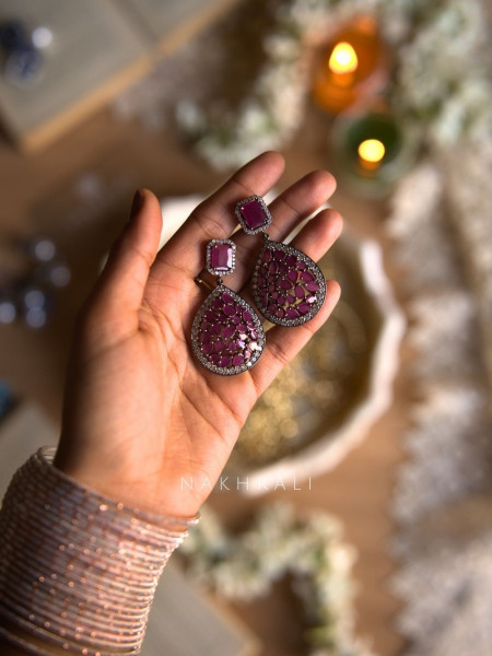 Zyara Magenta Teardrop Stone Earrings