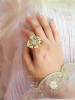 Royal Enamel Pink Square Ring with Kundan &amp; Pearl Detailing