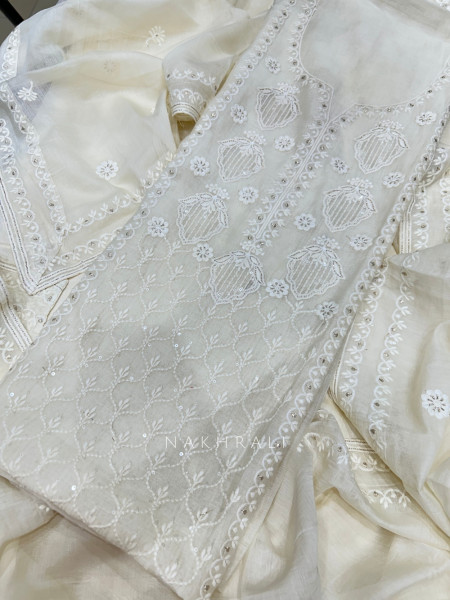 Alabaster Aura Off White Organza Suit Set