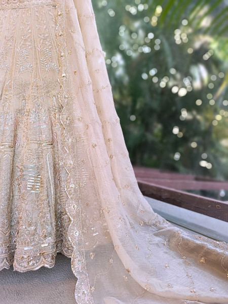 Kavros Beige Lehenga Set with Cut Dana & Sequin Work