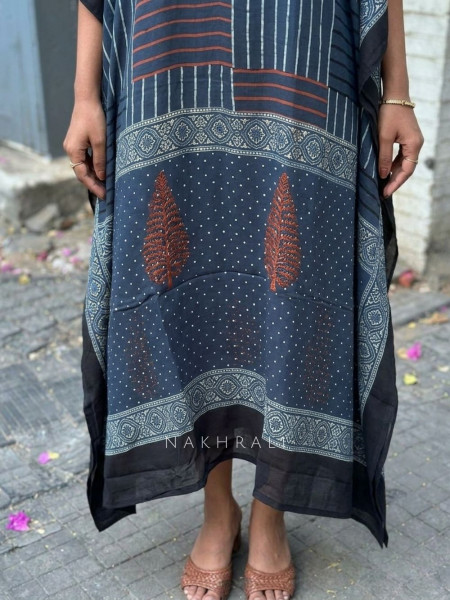 Craft Nomad Blue Printed Kaftan Dress