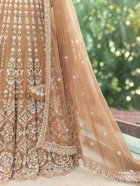 Rajvan Brown Net Lehenga Set with Cut Dana Sequin Work