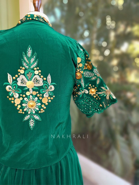 Elysia Green Sequin & Mirror Work Indo-Western Set with Embellished Jacket