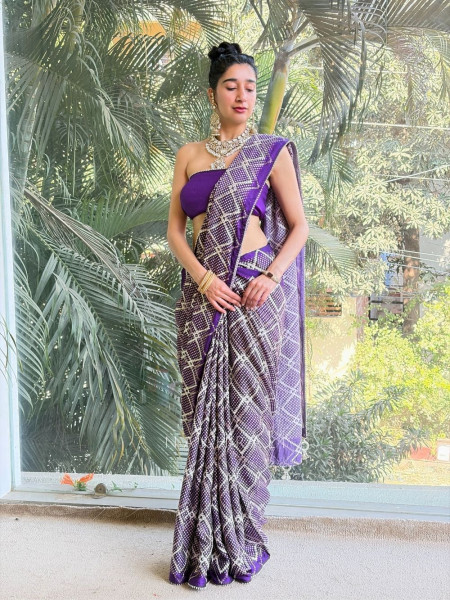 Rimaya Purple Bandhani Saree with Gota Border