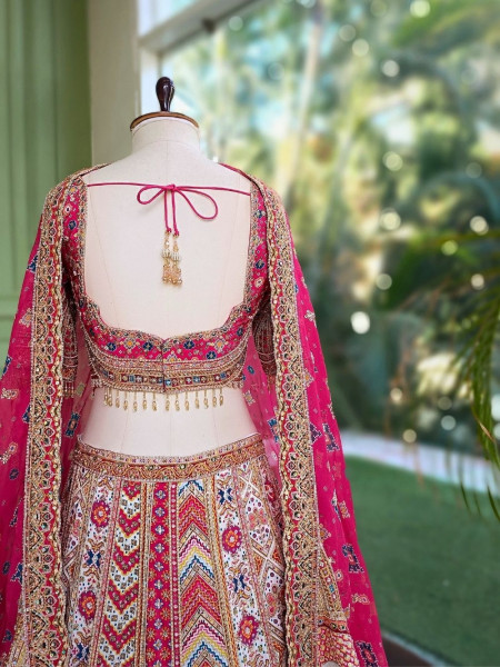 Malika Pink & White Modal Silk & Gaji Silk Lehenga