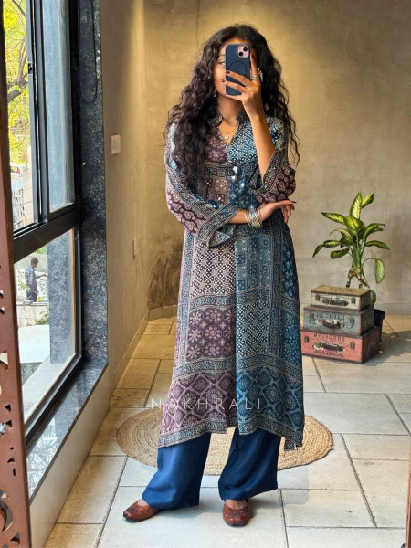 Navaro Wine Kurta Pant Set with Sequin Work