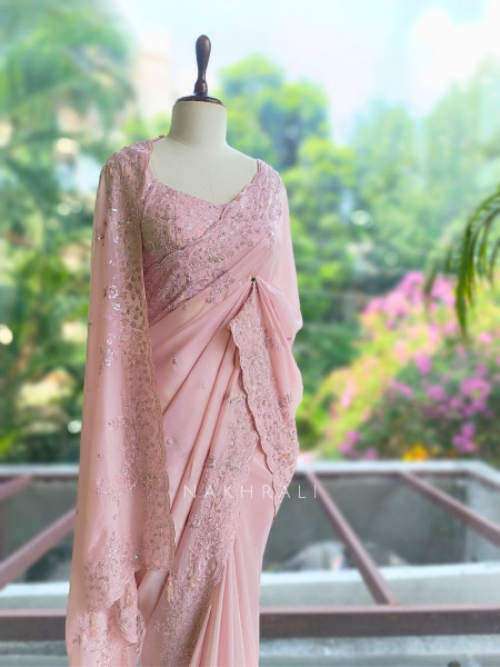 Mira Blossom Pink Saree With Sequin Embroidery
