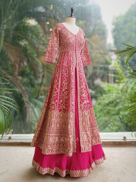Noorvi Magenta Lehenga with Zari & Mirror Work