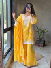 Meher Yellow Cotton Blend Chikankari Kurta Set with Lace Detail
