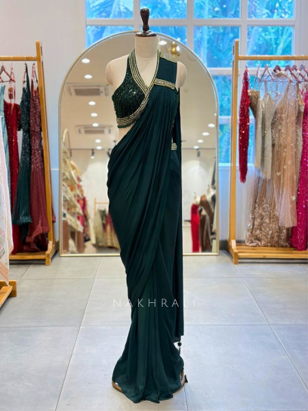 Zerina Emerald Drape Saree with Sequin Bead Blouse