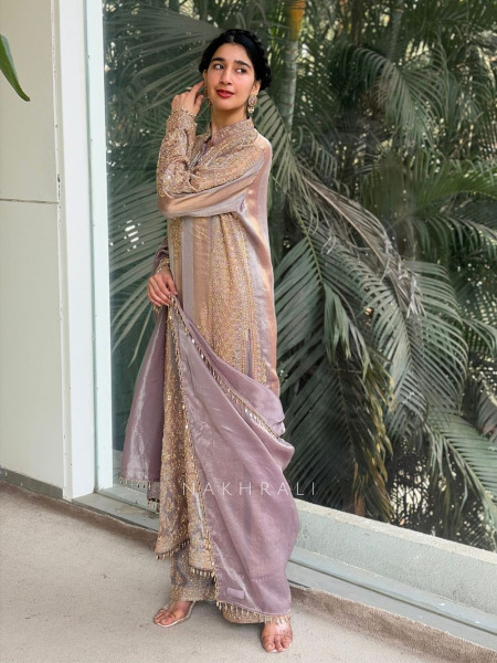 Zariya Lavender Suit Set with Cut Dana and Zari Work