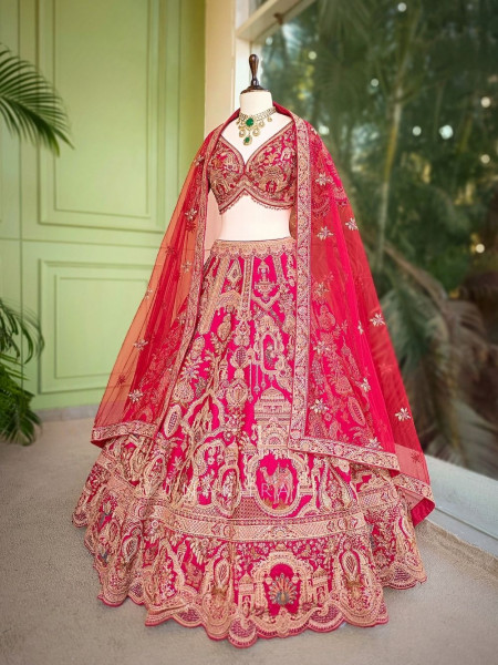 Rivana Red Bridal Lehenga with Intricate All-Over Embroidery