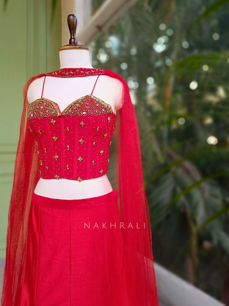 Solace Red Indo-Western Lehenga Set