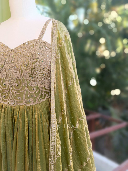 Kashika Green Anarkali Dress with Embroidered Corset Bodice