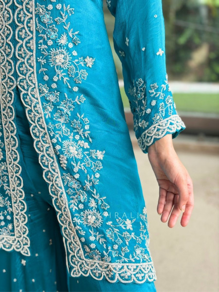 Glacier Bloom Rama Plazzo Suit Set