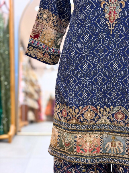 Noor-e-Falak Blue Gharara Set with Embroidery