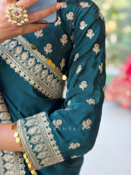 Thalassa Coin Green Chinon Georgette Saree
