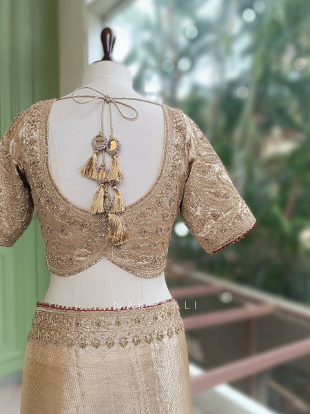 Gilded Noor Golden Premium Tissue Silk Blend Saree With Readymade Blouse