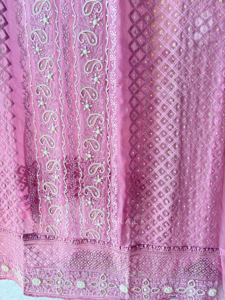 Avarna Lavender Pearl Beads Embroidered Dress Material