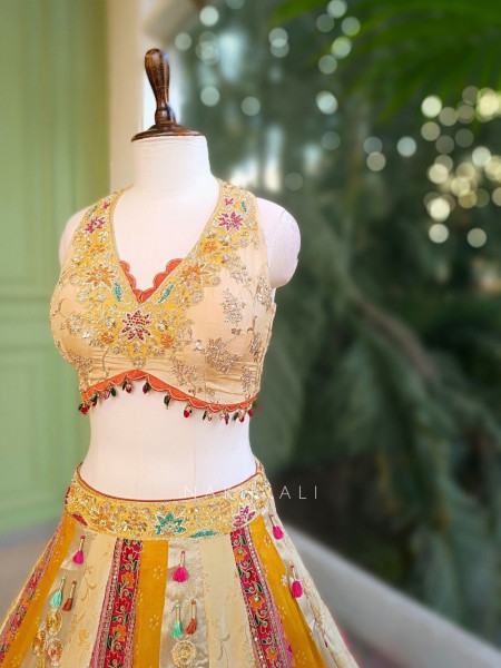 Rivara Cream Lehenga Set with Intricate Hand Embellishment