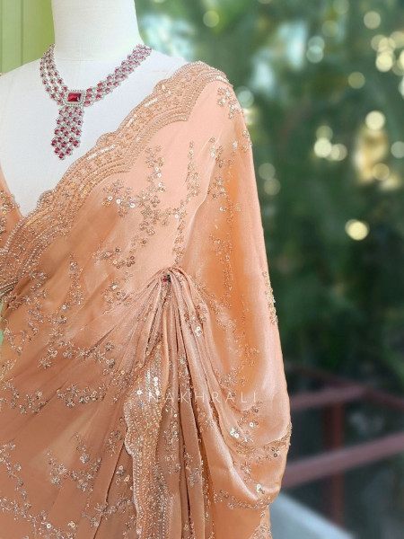 Rimsun Peach Sequin & Bead Embellished