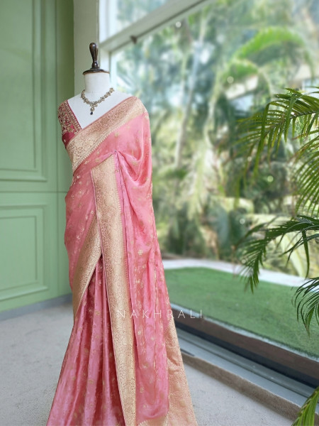Solmira Pink Tissue Silk Saree with Running Blouse Piece