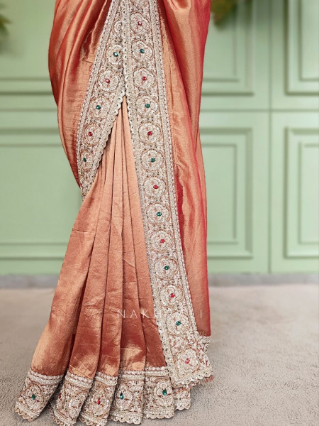 Bloomcrest Peach Embellished Saree with Readymade Blouse