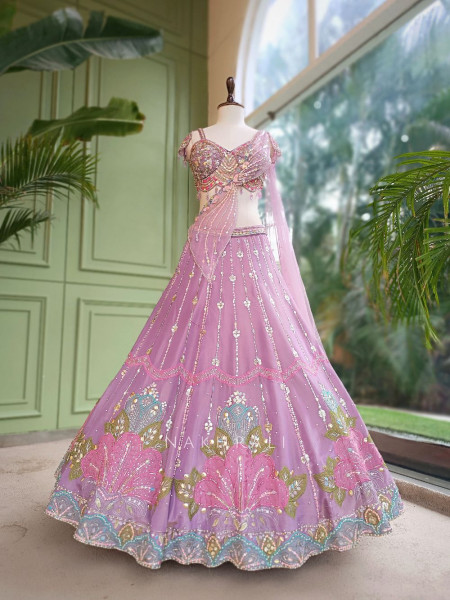 Solaris Petal Purple Satin Silk & Soft Net Lehenga