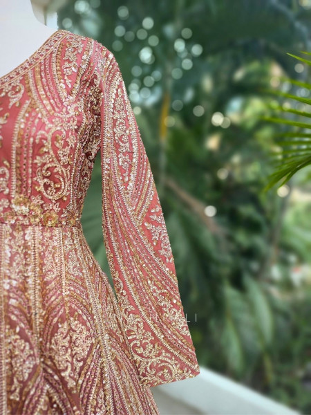 Blush Bloom Pink Achkan Pattern Lehenga with Zari Sequin Work