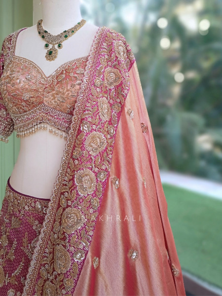 Mist Wine Gajji Silk Lehenga Set