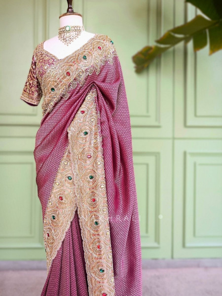 Sameera  Wine Saree Zardozi Border Work