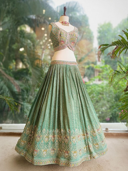 Emerald Glow Green Lehenga with Zardozi Embroidery