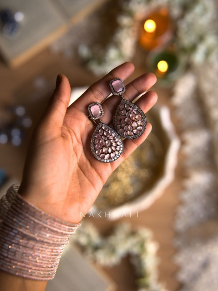 Zyara Pink Teardrop Stone Earrings
