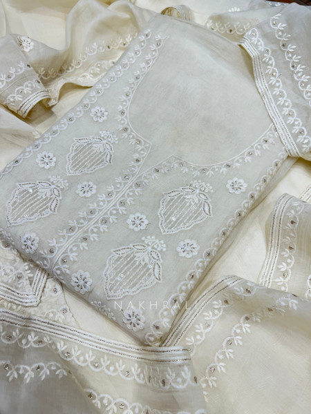 Alabaster Aura Off White Organza Suit Set