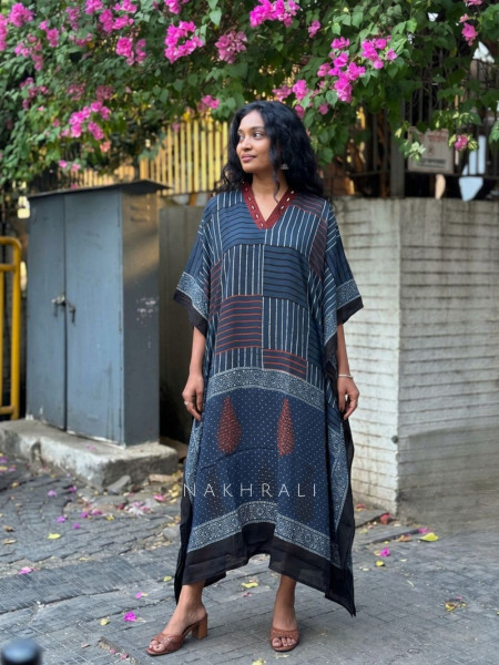 Craft Nomad Blue Printed Kaftan Dress