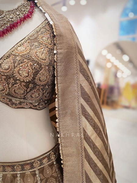 Sunheri Saaz Sage Bridal Lehenga with Beads and Sequin Embroidery