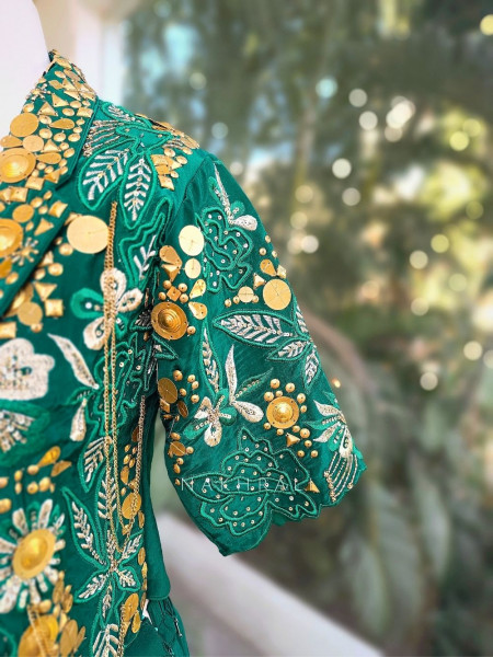 Elysia Green Sequin & Mirror Work Indo-Western Set with Embellished Jacket