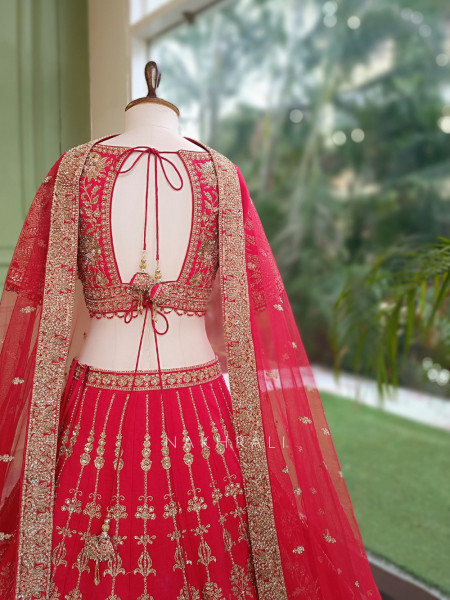 Anvesha Red Bridal Lehenga with Sequin & Zari Detailing