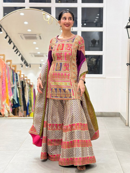 Purple Plumage Silk Sharara Suit Set